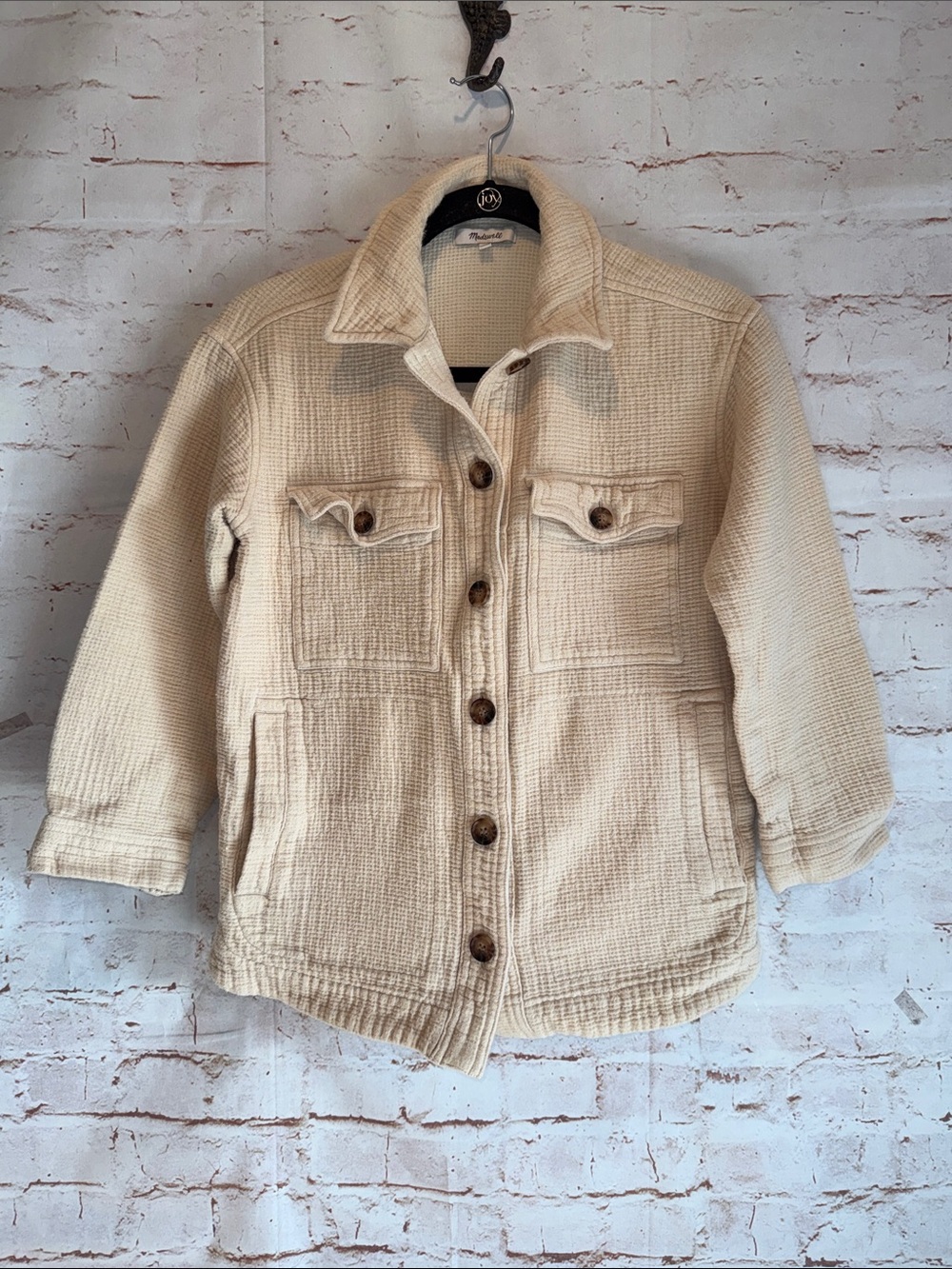 Madewell XS shacket Cream Quilted Button-Up Jacket pockets 100% cotton textured